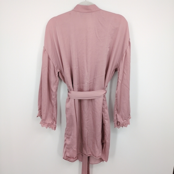BHLDN Anthro Matine Robe Rose Pink Viscose Tie Waist Lace Trim Bride Soft Medium - Picture 3 of 10